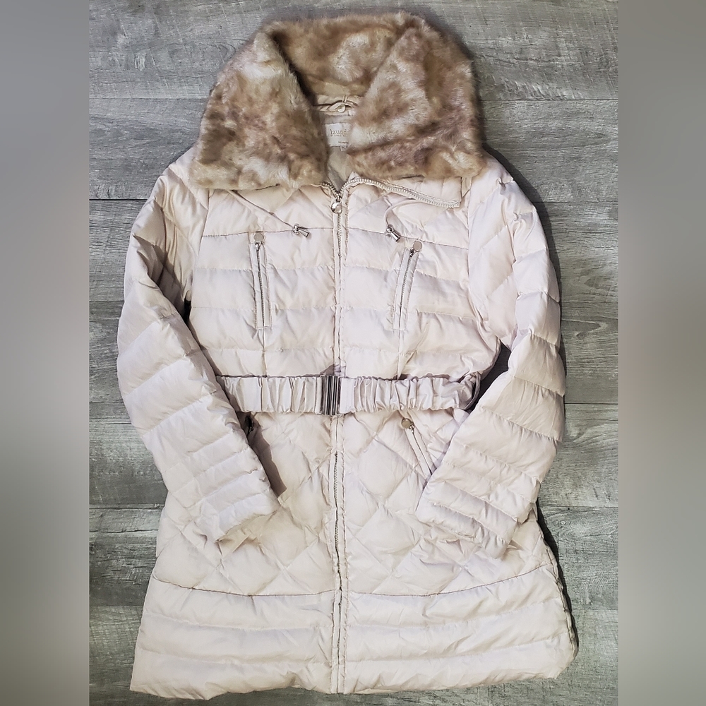 Laundry by Shelli Segal Women's Satin Quilted Long Puffer Coat with Cinch Waist